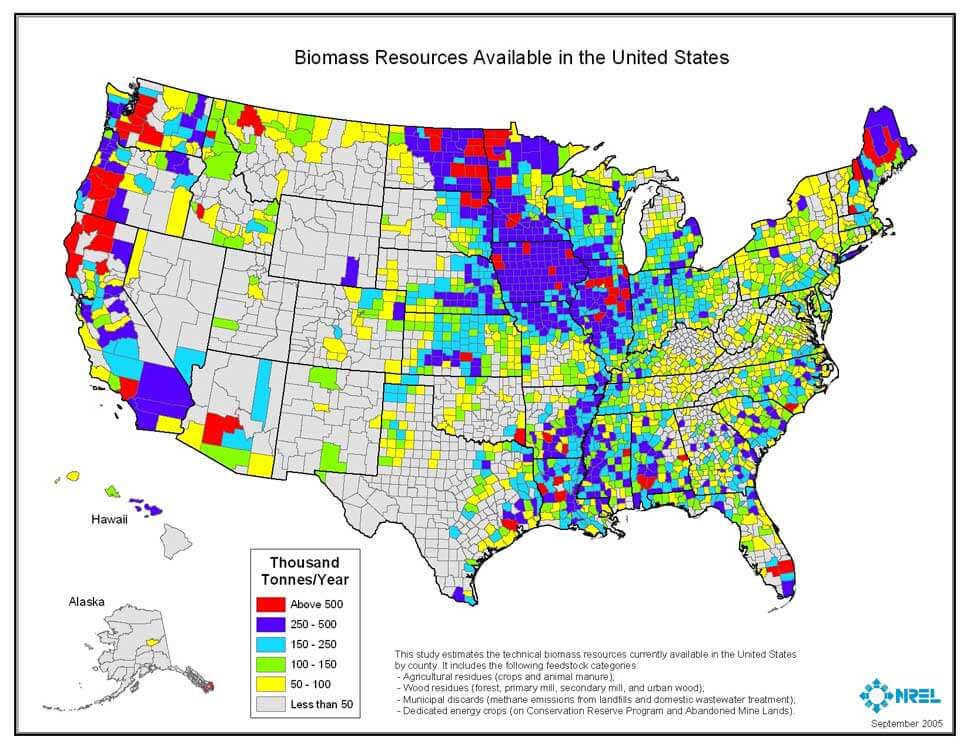 etats unis biomass carte