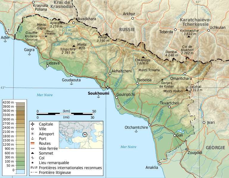 physique carte du Abkhazie