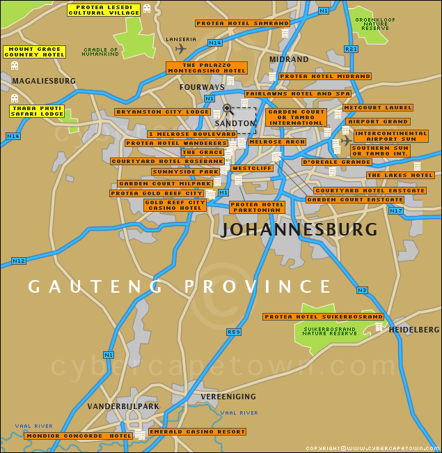 quartiers plan de Johannesburg