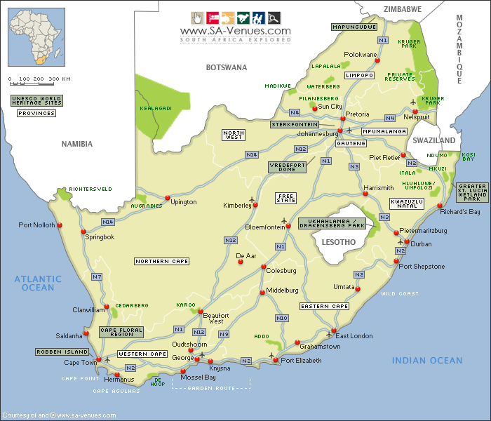 sud afrique itineraire carte