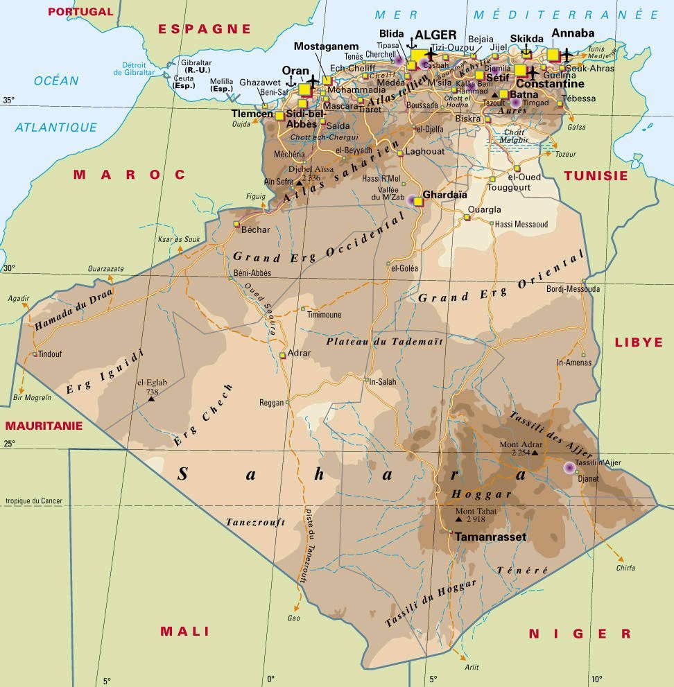 physique carte du algerie