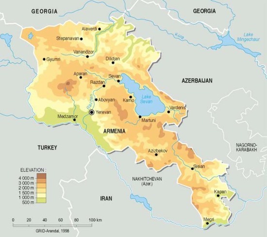 Armenie physique carte