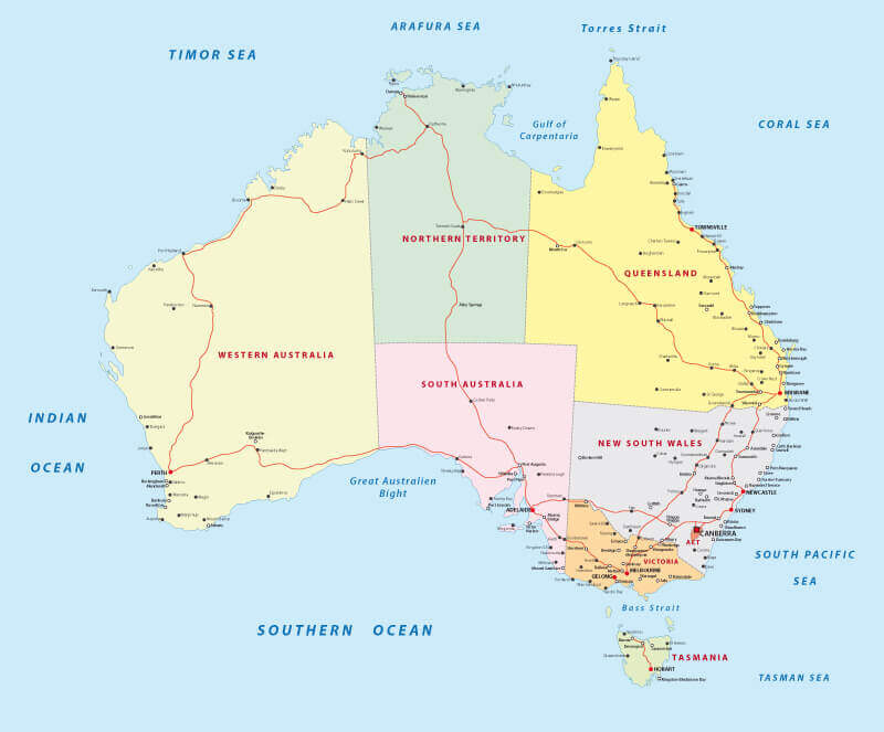 Australie villes route Carte