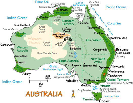 australie continental carte