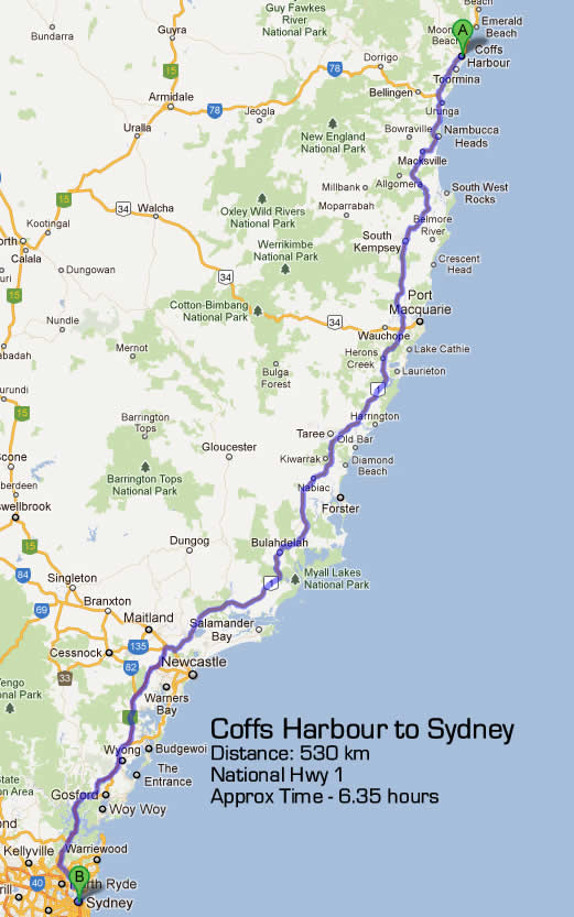 coffs port sydney itineraire plan