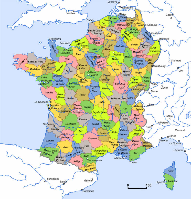 carte des departements francais en 1801