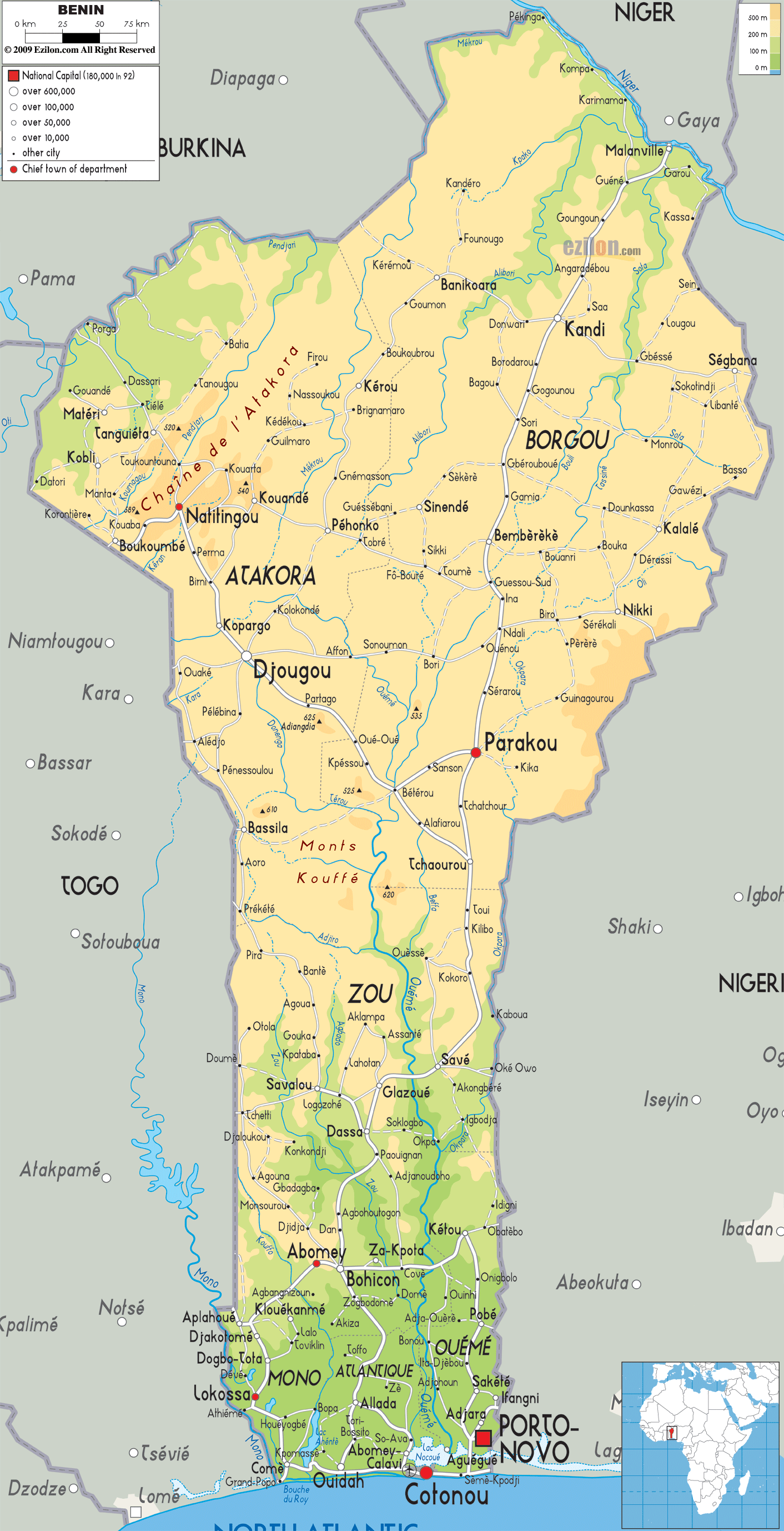 Benin physique carte