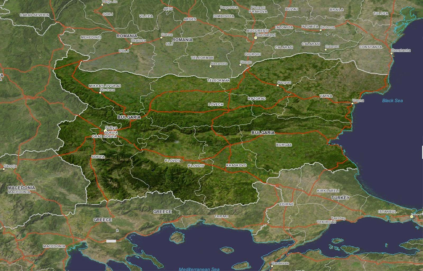 bulgarie satellite carte