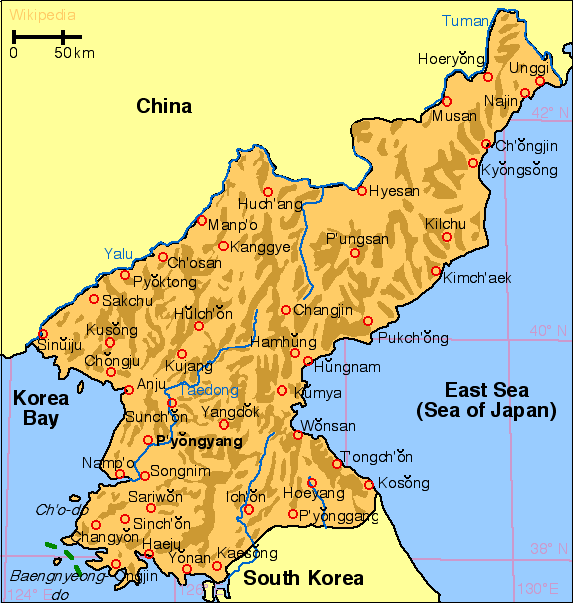 coree du nord carte chine