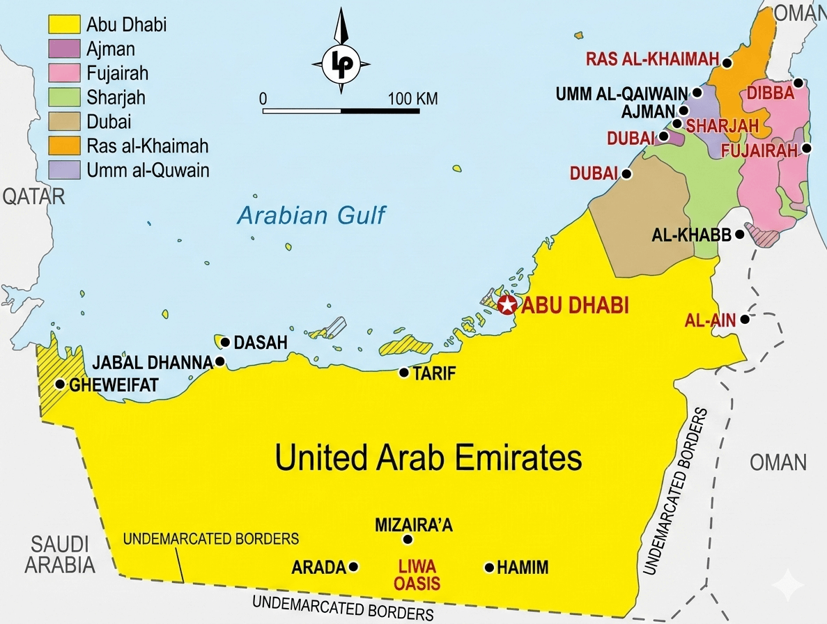 Carte des régions des Émirats Arabes Unis