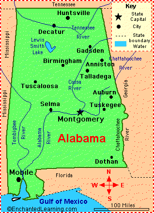 alabama principal villes carte