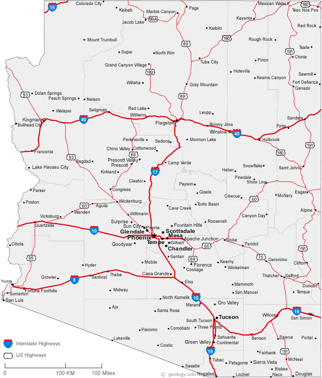 carte du arizona villes