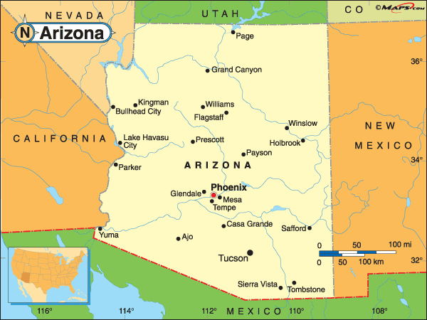 carte du arizona villes