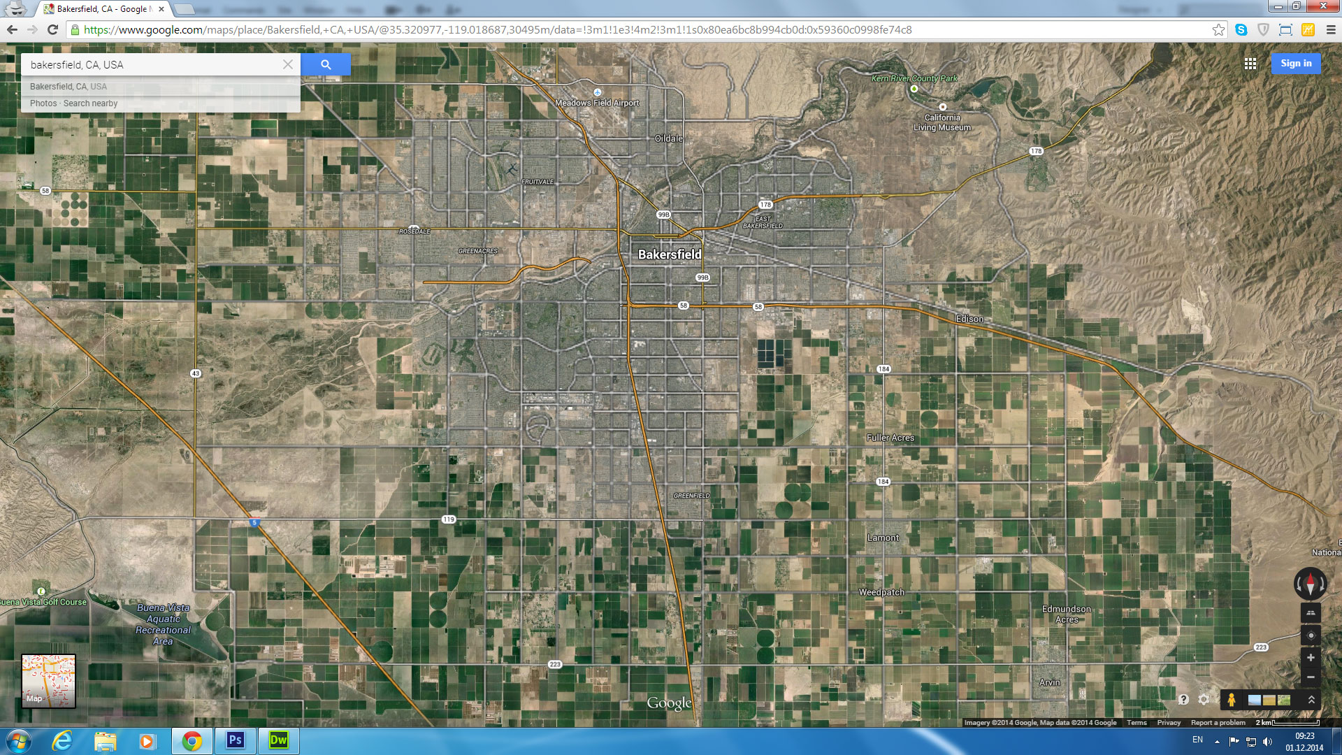 bakersfield carte californie eu satellite