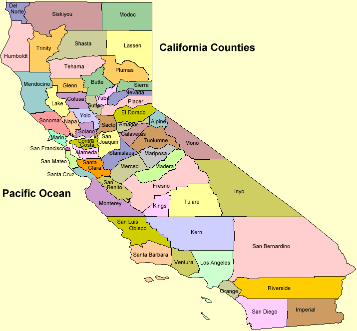 californie comtes carte