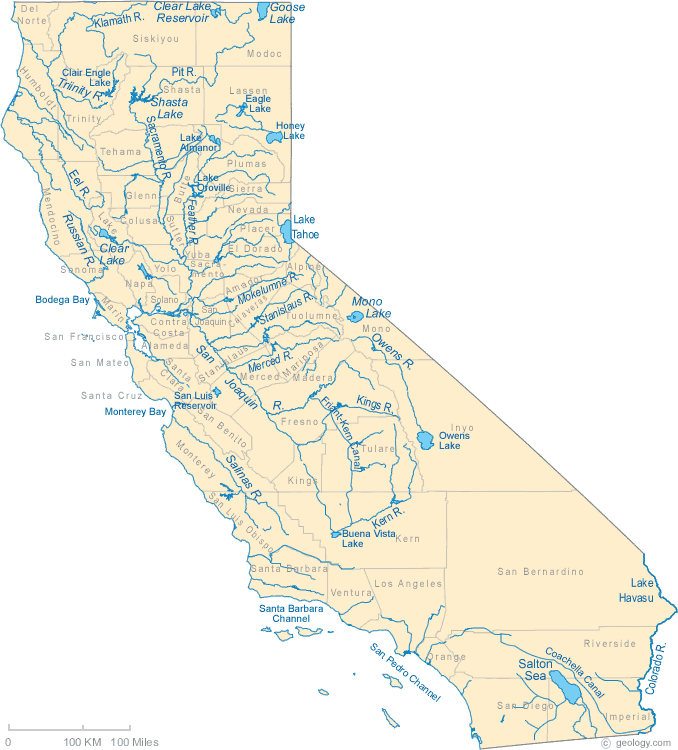 californie rivieres carte