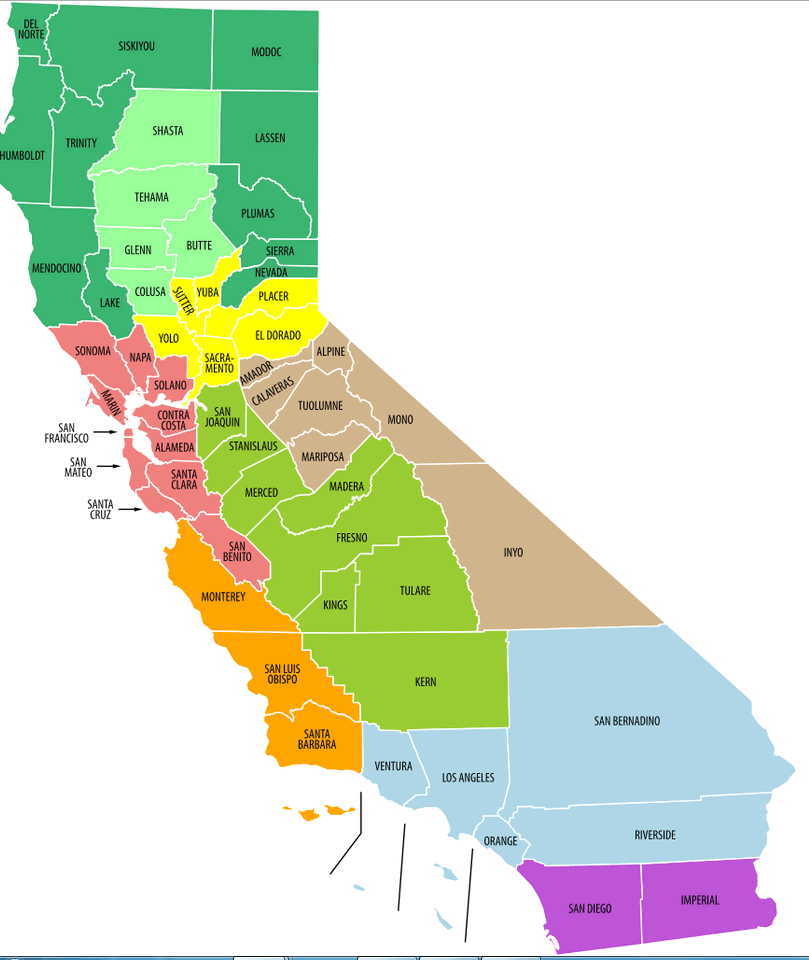 economique regions de californie carte