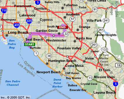 huntington beach route carte