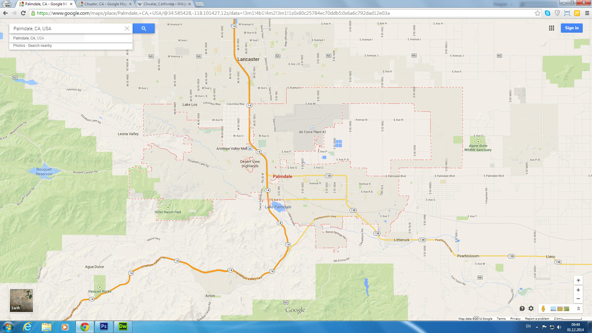 palmdale carte californie eu satellite