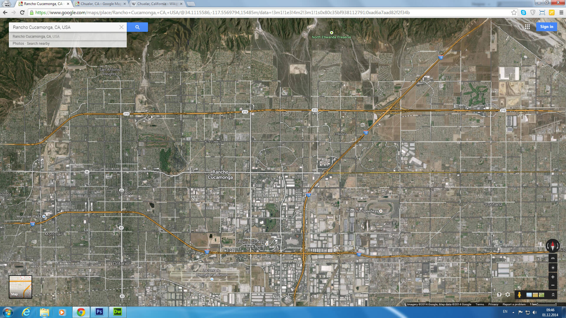 rancho cucamonga carte californie eu satellite