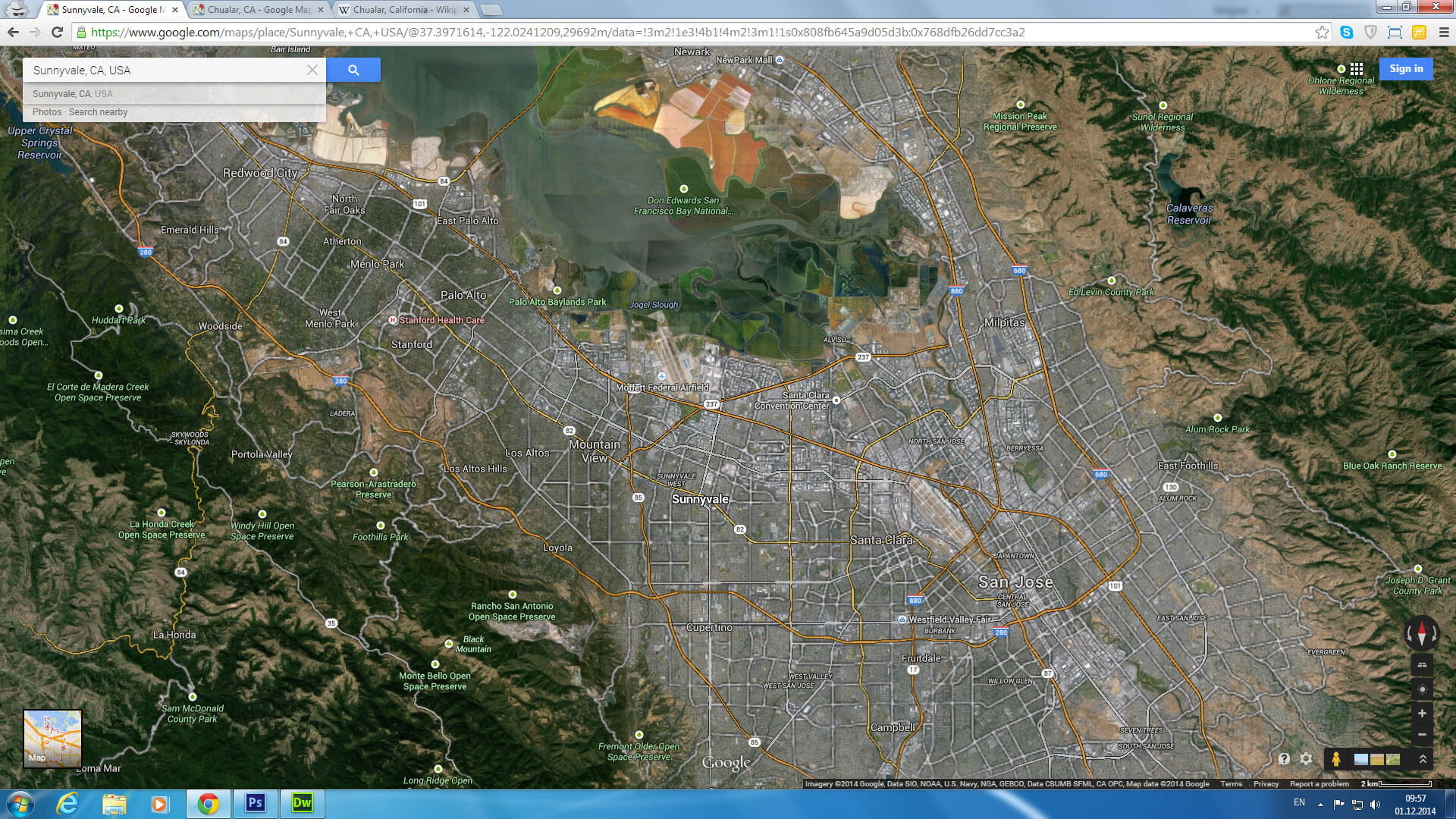 sunnyvale carte californie eu satellite