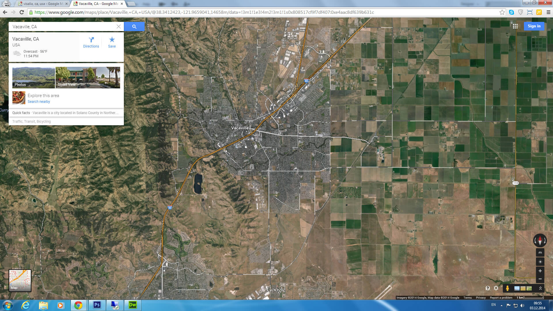 vacaville carte californie eu satellite