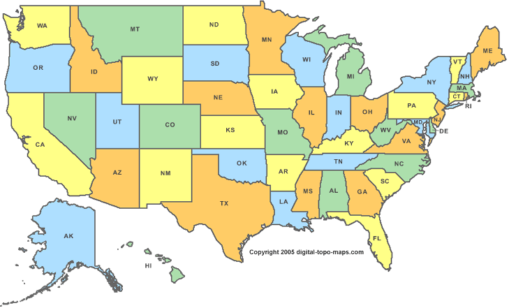 Etats Unis Carte Etats