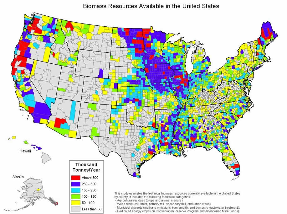 Etats Unis Biomasse Carte