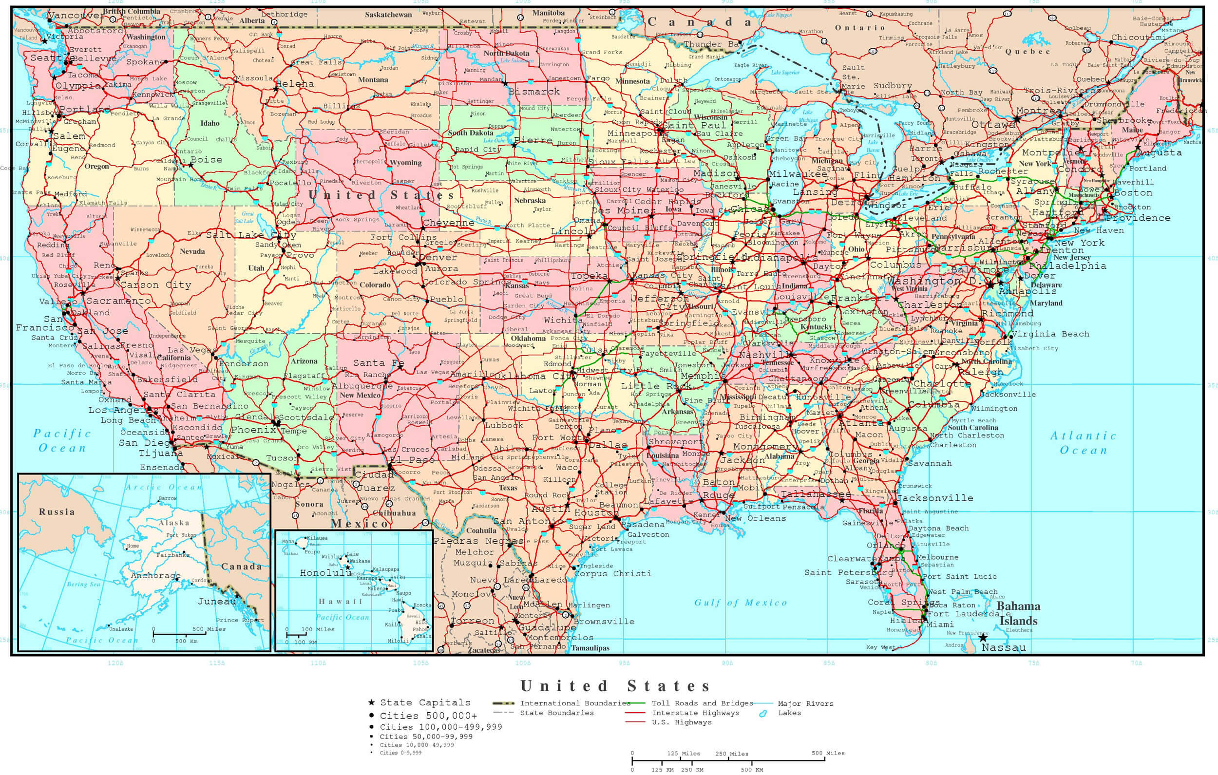Large Politique Route Carte du USA