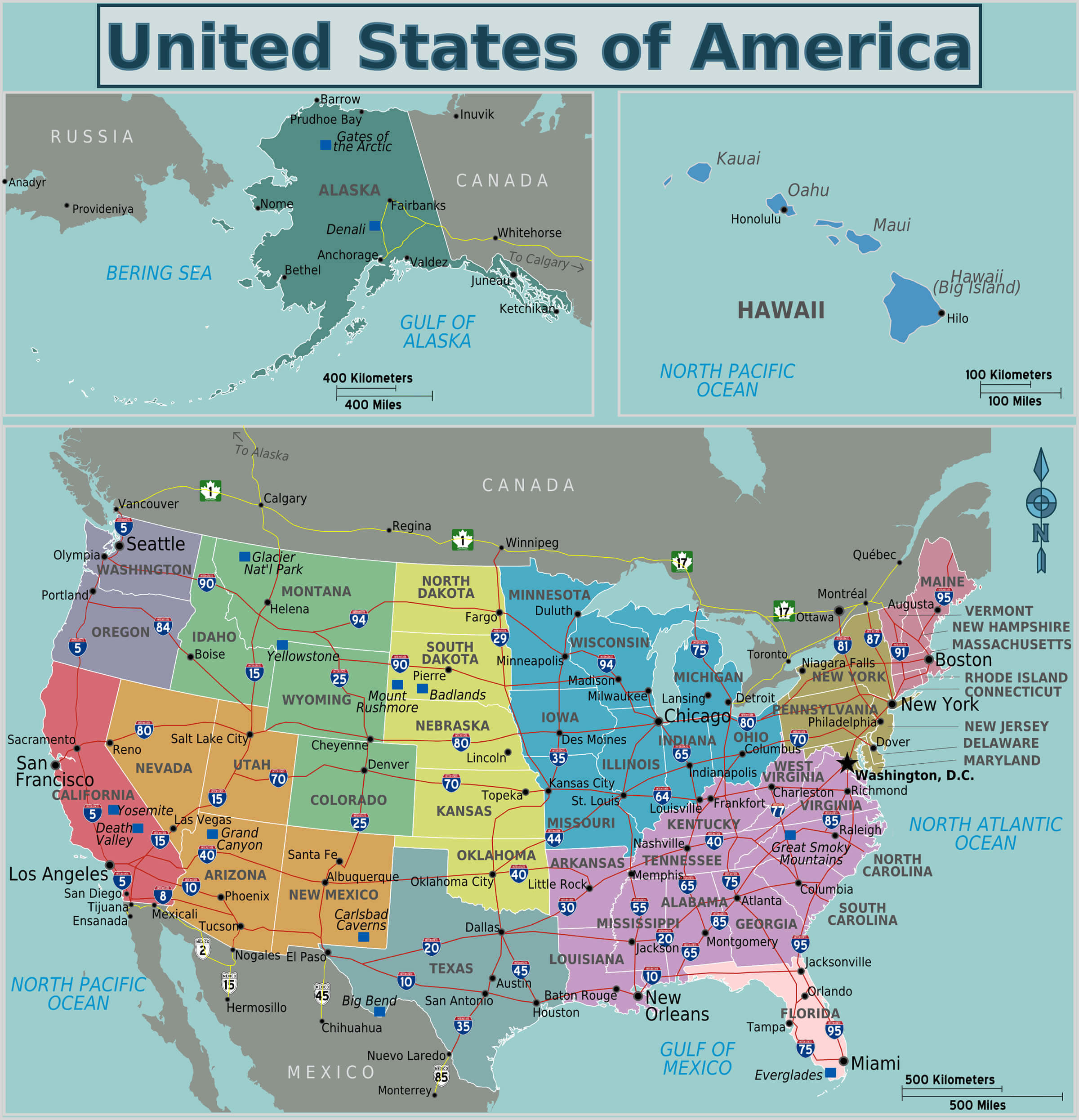Les Etats Unis d'amerique Etats Carte