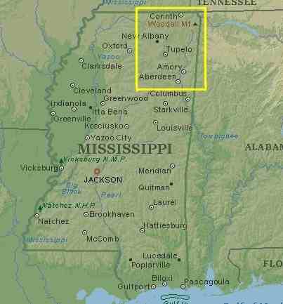 Mississippi physique carte