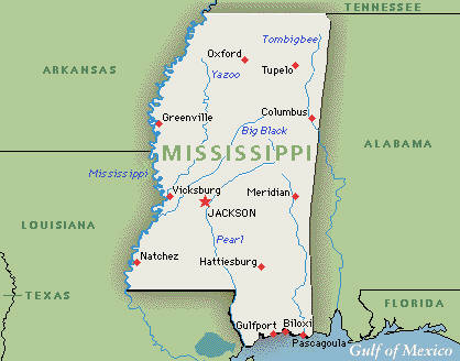 Mississippi main villes carte