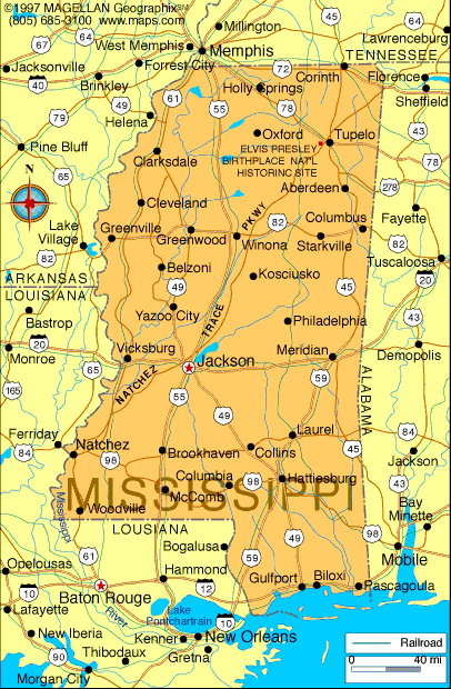 Mississippi villes carte