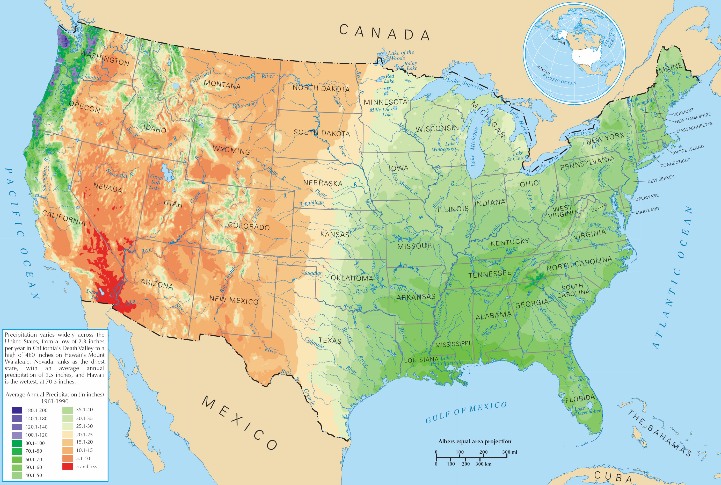 Moyenne Precipitation Etats of USA