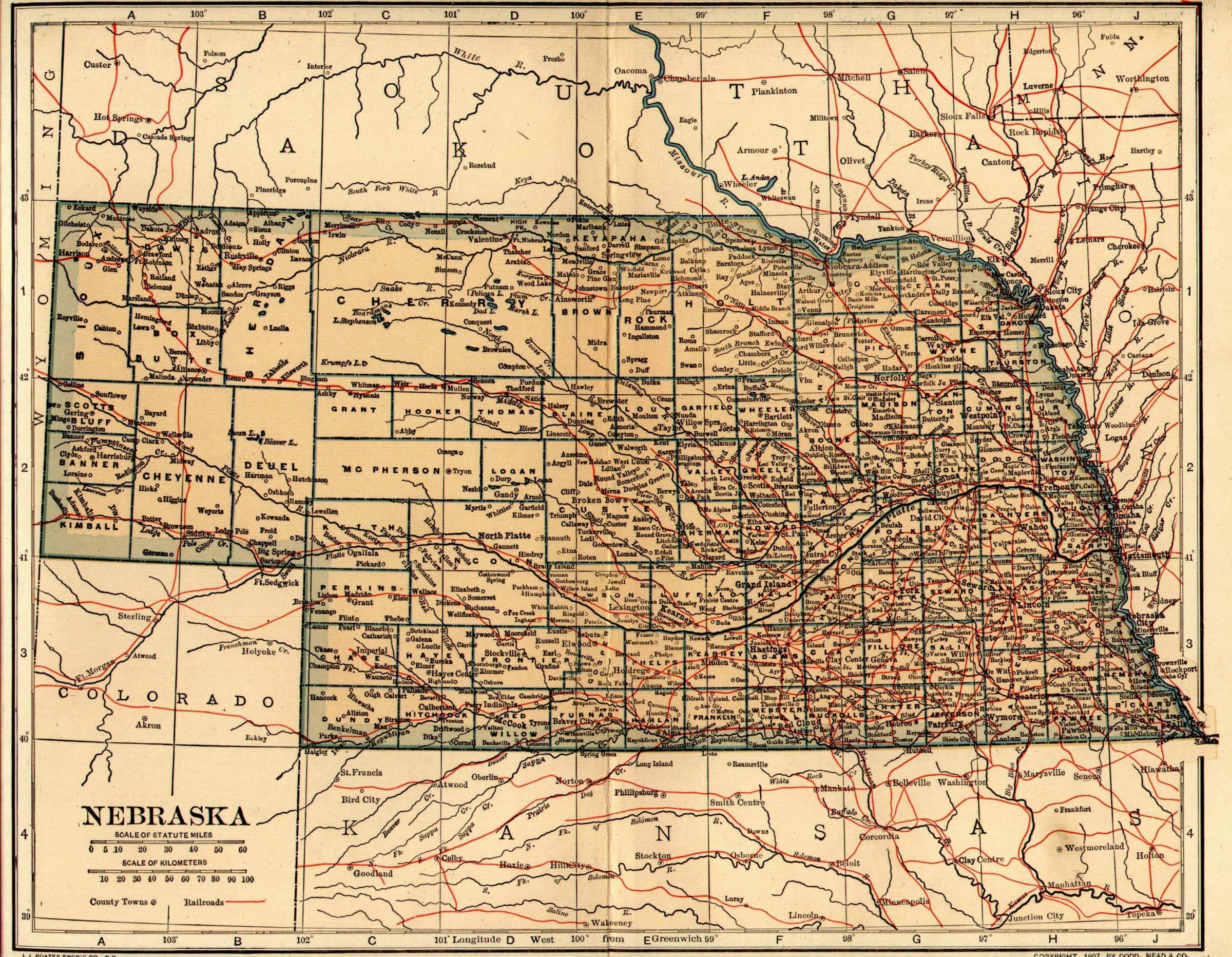 nebraska historique carte 1899