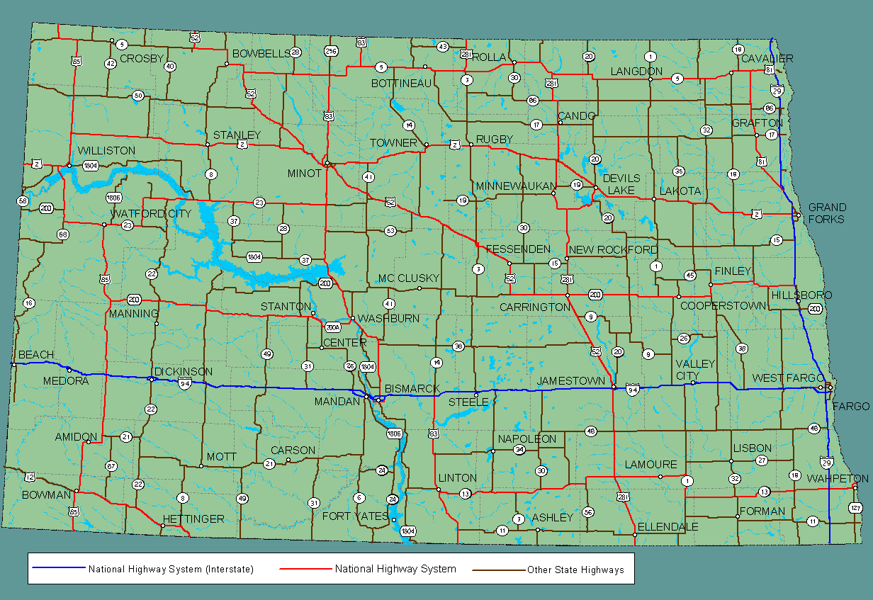 nord dakota autoroutes carte