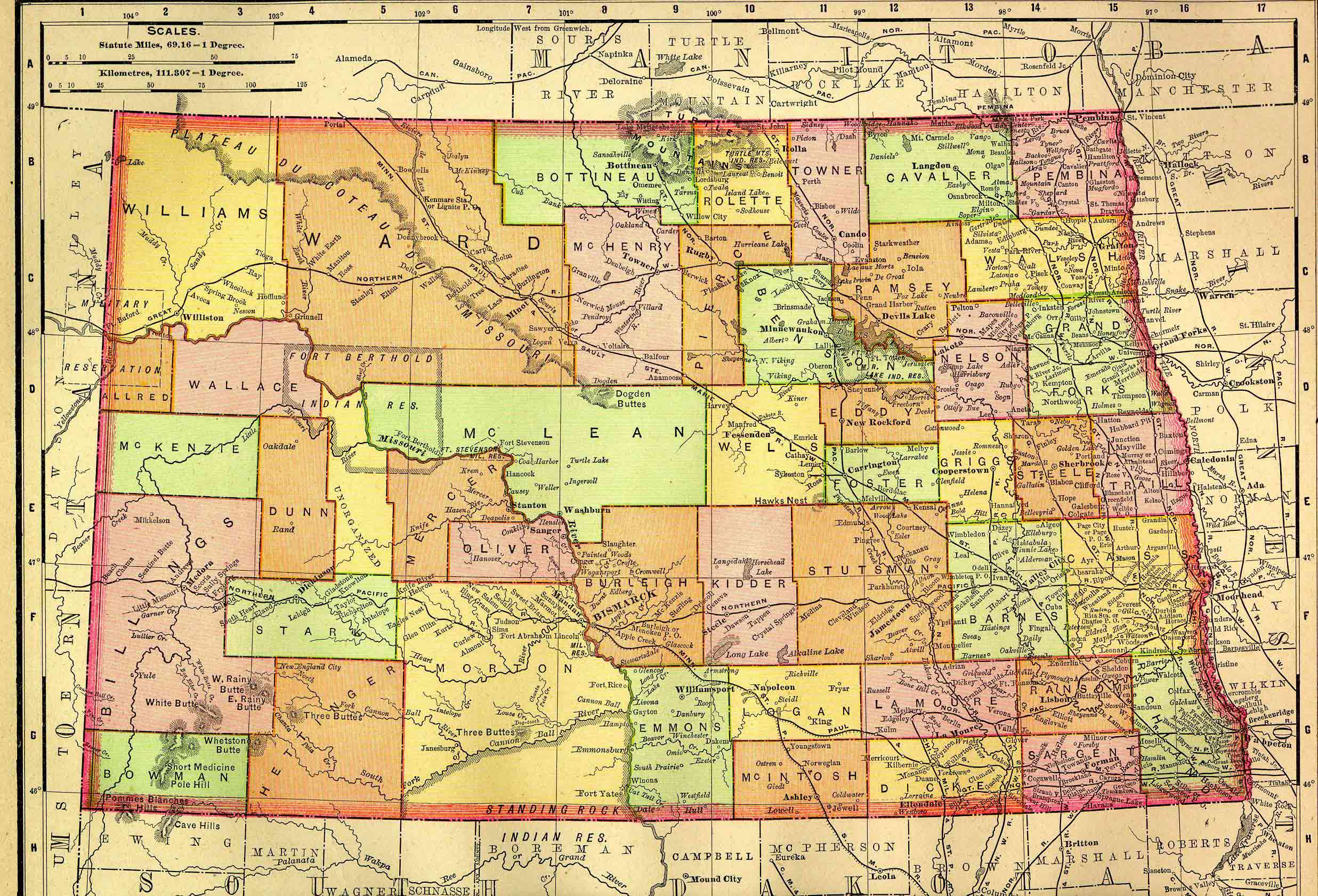 nord dakota historique carte 1895