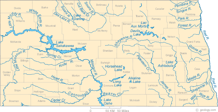 nord dakota rivieres carte