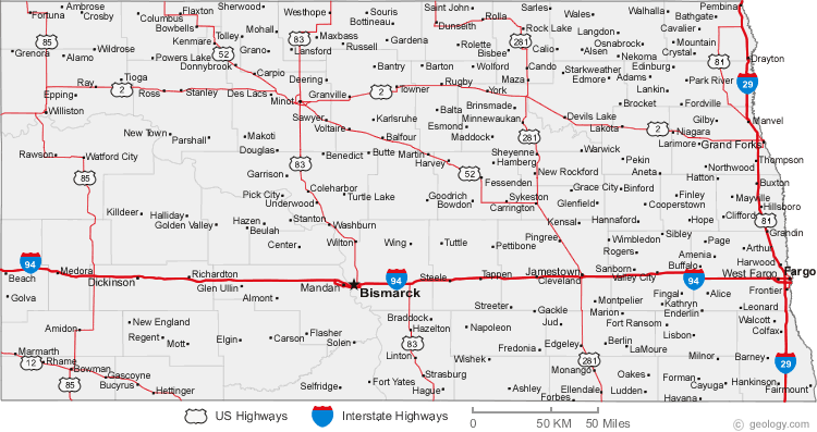 route carte du nord dakota