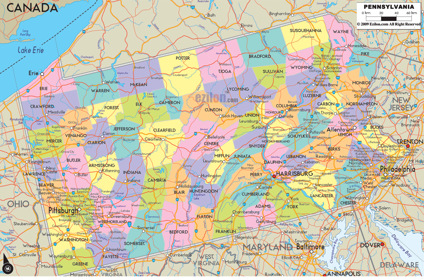 pennsylvania villes carte
