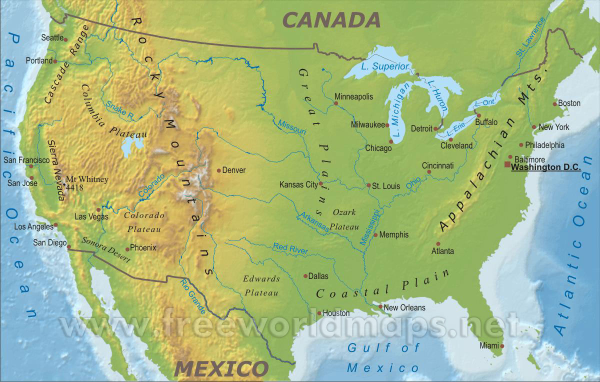 Geographie Physique Carte du Etats Unis