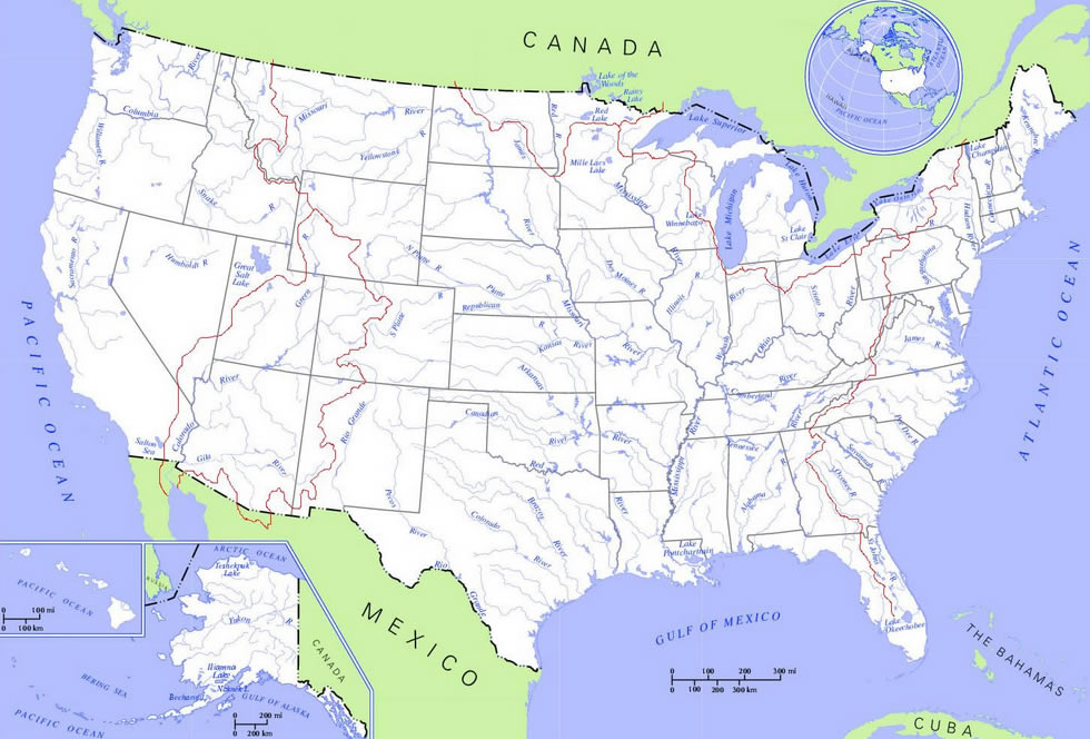 Rivieres Carte du Etats Unis