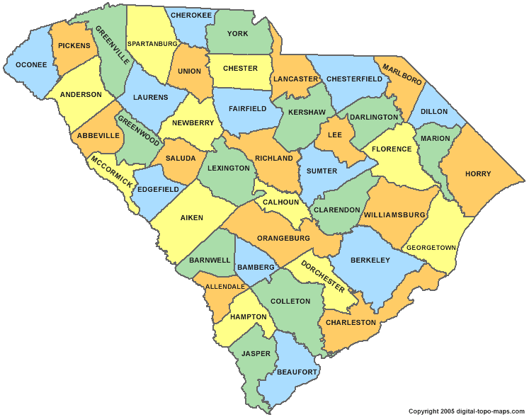 sud Carolina comte carte