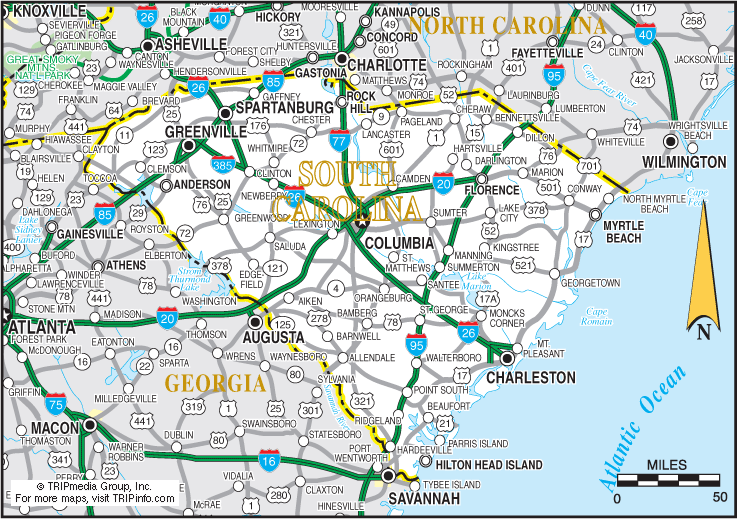 sud Carolina itineraire carte