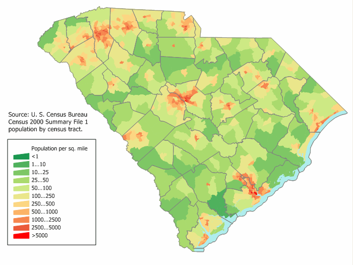 sud Carolina population carte