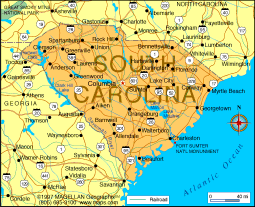 sud Carolina rail itineraire carte