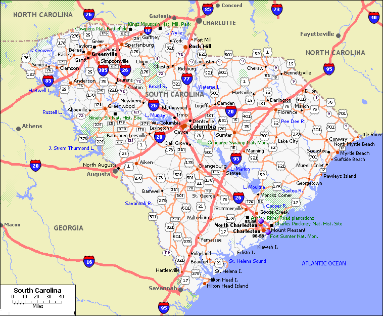sud Carolina route carte