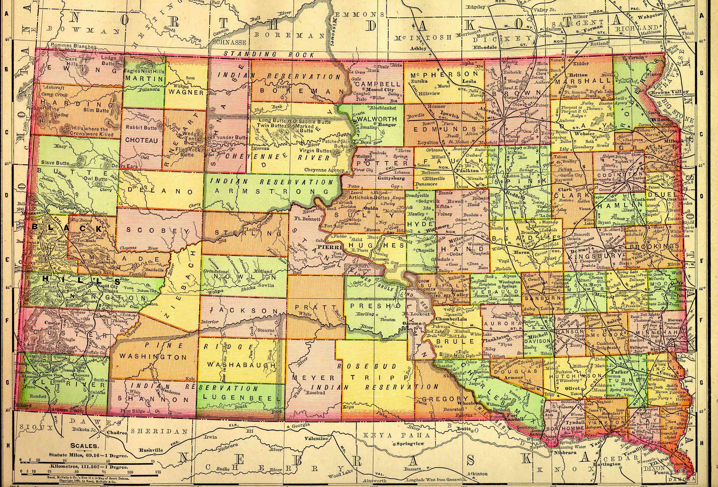 sud dakota historique carte 1895