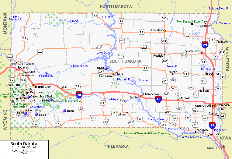 sud dakota itineraire carte