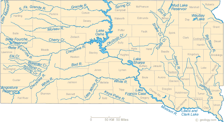 sud dakota rivieres carte